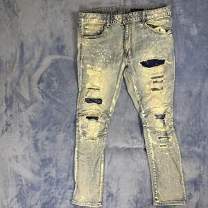 Smoke Rise blue jeans with paint splatter design, men Size: 38x32